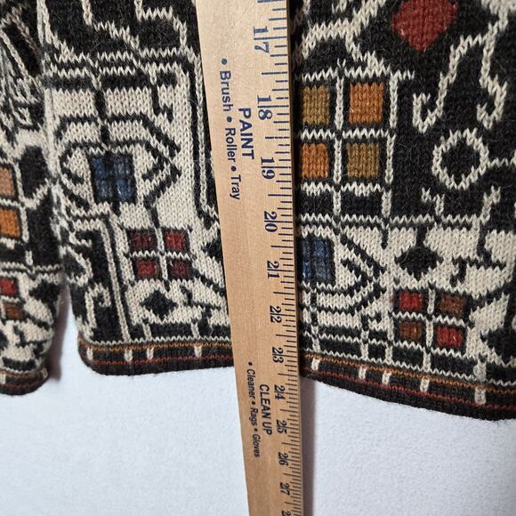 Intiwara 100% Alpaca Cardigan S Multicolor Geo Print Button Front Hand Made - Picture 11 of 13